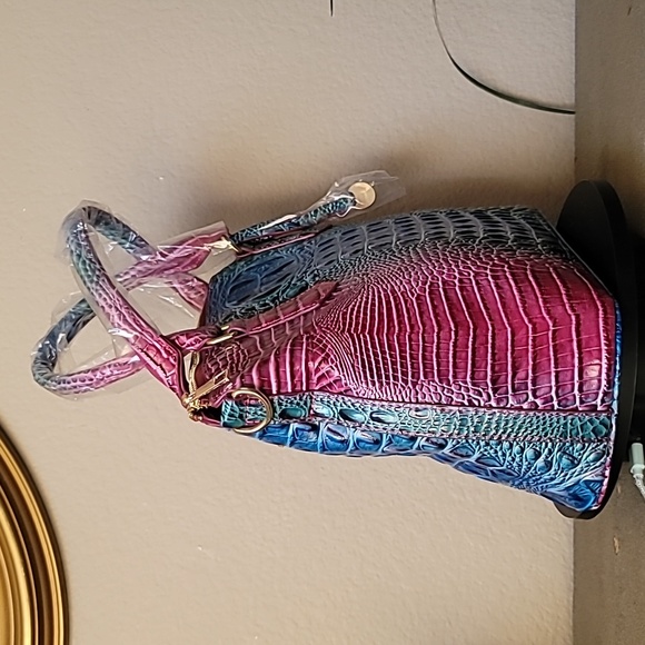 New! TRENDY Multi Blue Fuchsia Hombre Alligator Embossed Satctchel Handbag Purse - Picture 4 of 9